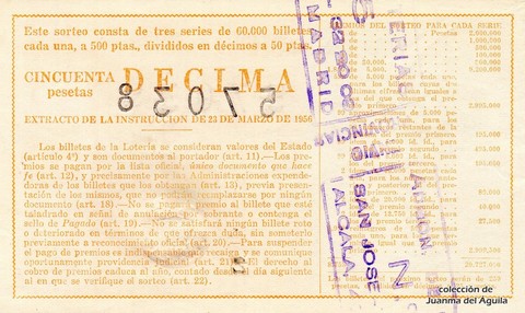 Reverso décimo de Lotería 1960 / 31