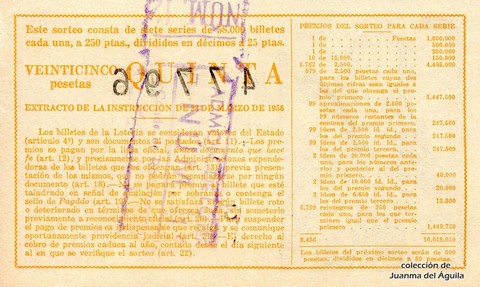 Reverso décimo de Lotería 1960 / 3