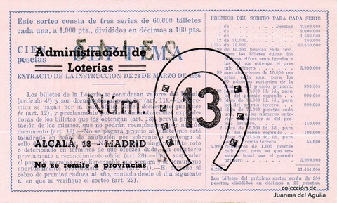 Reverso décimo de Lotería 1961 / 13
