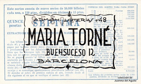 Reverso del décimo de Lotería Nacional de 1961 Sorteo 18