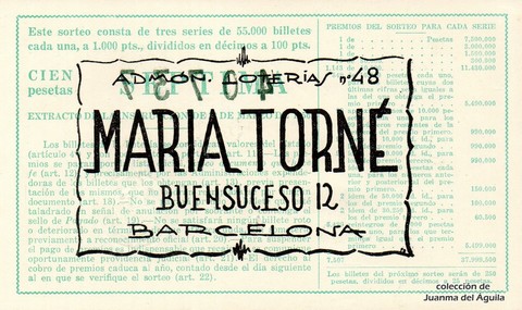 Reverso del décimo de Lotería Nacional de 1961 Sorteo 7