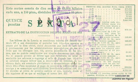 Reverso décimo de Lotería 1962 / 33
