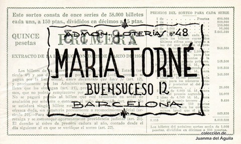 Reverso del décimo de Lotería Nacional de 1962 Sorteo 6