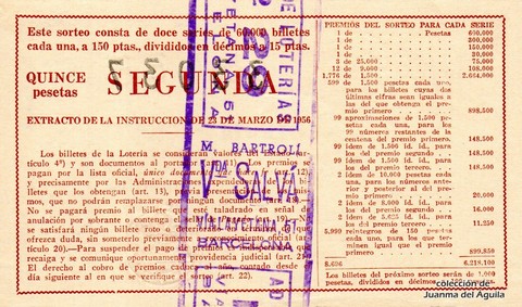 Reverso del décimo de Lotería Nacional de 1963 Sorteo 18