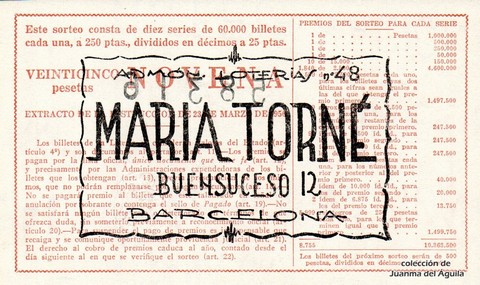 Reverso del décimo de Lotería Nacional de 1963 Sorteo 30