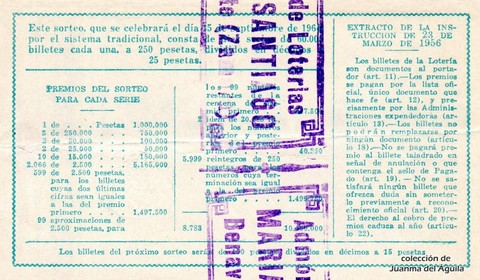 Reverso décimo de Lotería 1964 / 26