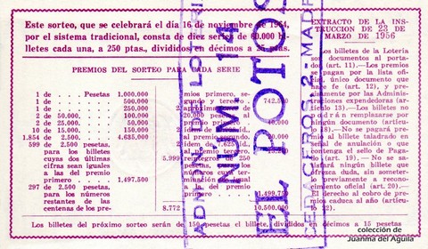 Reverso décimo de Lotería 1964 / 32