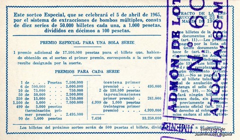 Reverso décimo de Lotería 1965 / 10