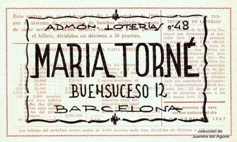 Reverso del décimo de Lotería Nacional de 1966 Sorteo 28