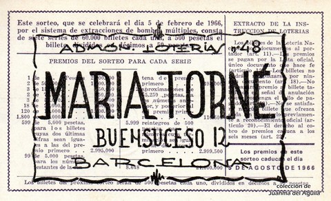 Reverso del décimo de Lotería Nacional de 1966 Sorteo 4