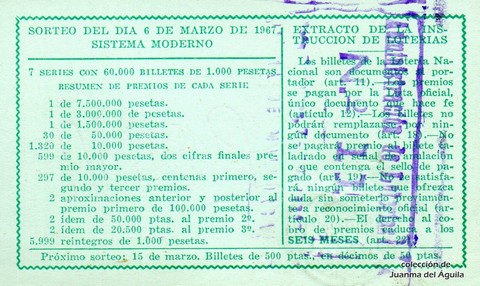Reverso décimo de Lotería 1967 / 7