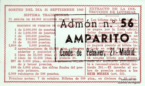 Reverso décimo de Lotería 1969 / 27