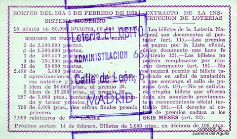 Reverso décimo de Lotería 1970 / 4