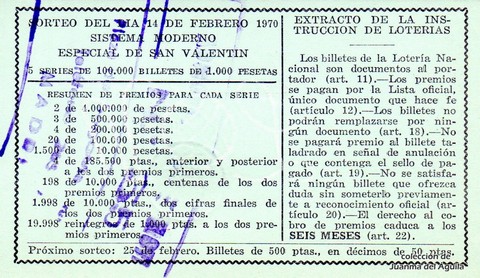 Reverso del décimo de Lotería Nacional de 1970 Sorteo 5