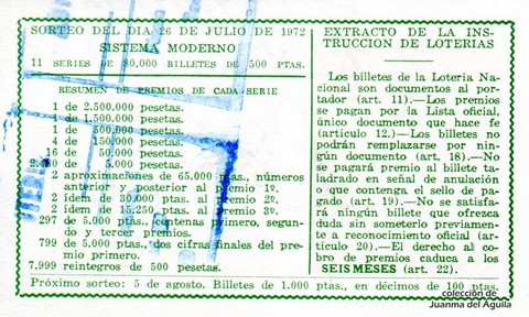 Reverso décimo de Lotería 1972 / 24