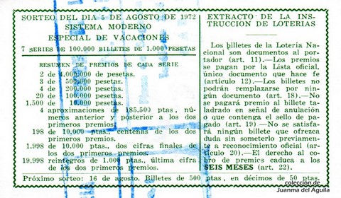 Reverso décimo de Lotería 1972 / 25
