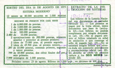 Reverso décimo de Lotería 1975 / 32