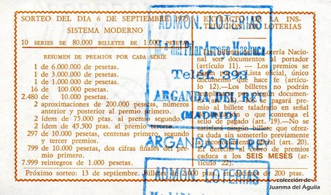 Reverso del décimo de Lotería Nacional de 1975 Sorteo 35