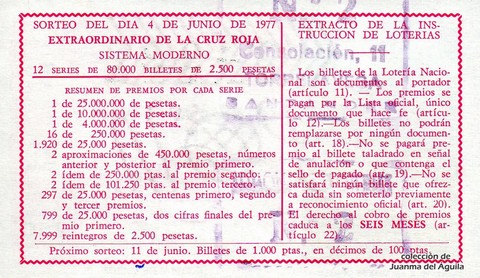 Reverso décimo de Lotería 1977 / 21