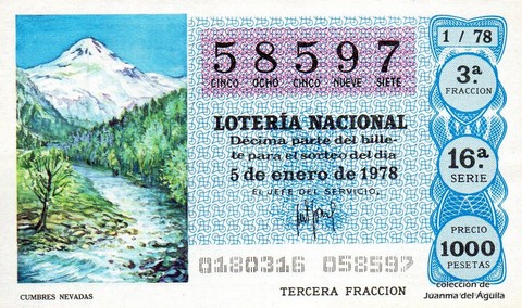 Décimo de Lotería Nacional de 1978 Sorteo 1 - CUMBRES NEVADAS Décimo de Lotería Nacional de 1978 Sorteo 1 - CUMBRES NEVADAS