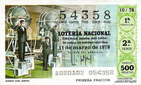 Décimo de Lotería Nacional de 1978 Sorteo 10 - BOMBOS PARA SORTEO Décimo de Lotería Nacional de 1978 Sorteo 10 - BOMBOS PARA SORTEO