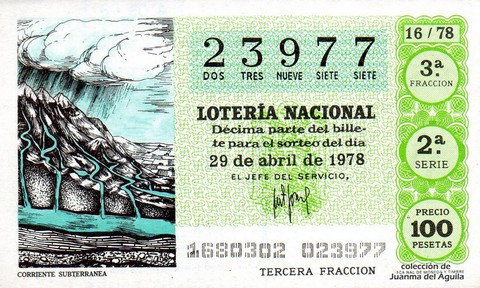 Décimo de Lotería Nacional de 1978 Sorteo 16 - CORRIENTE SUBTERRANEA Décimo de Lotería Nacional de 1978 Sorteo 16 - CORRIENTE SUBTERRANEA