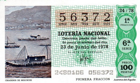 Décimo de Lotería Nacional de 1978 Sorteo 24 - CRIADEROS DE MOLUSCOS Décimo de Lotería Nacional de 1978 Sorteo 24 - CRIADEROS DE MOLUSCOS