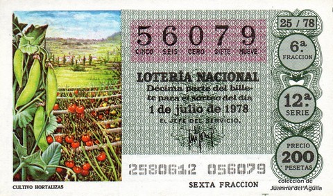 Décimo de Lotería Nacional de 1978 Sorteo 25 - CULTIVO HORTALIZAS Décimo de Lotería Nacional de 1978 Sorteo 25 - CULTIVO HORTALIZAS