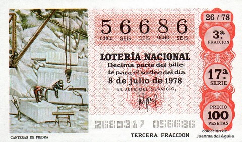 Décimo de Lotería Nacional de 1978 Sorteo 26 - CANTERAS DE PIEDRA Décimo de Lotería Nacional de 1978 Sorteo 26 - CANTERAS DE PIEDRA