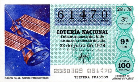 Décimo de Lotería Nacional de 1978 Sorteo 28 - ENERGIA SOLAR, PANELES FOTOELECTRICOS Décimo de Lotería Nacional de 1978 Sorteo 28 - ENERGIA SOLAR, PANELES FOTOELECTRICOS