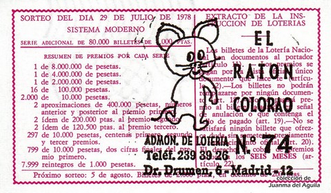 Reverso del décimo de Lotería Nacional de 1978 Sorteo 29