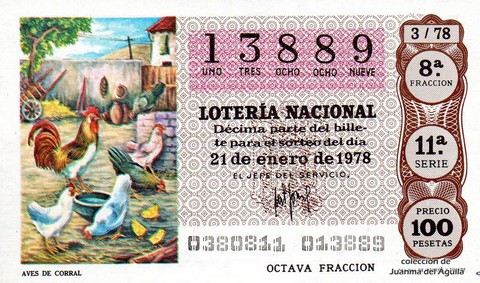 Décimo de Lotería Nacional de 1978 Sorteo 3 - AVES DE CORRAL Décimo de Lotería Nacional de 1978 Sorteo 3 - AVES DE CORRAL