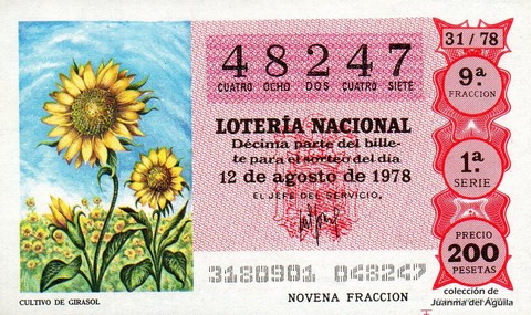 Décimo de Lotería Nacional de 1978 Sorteo 31 - CULTIVO DE GIRASOL Décimo de Lotería Nacional de 1978 Sorteo 31 - CULTIVO DE GIRASOL