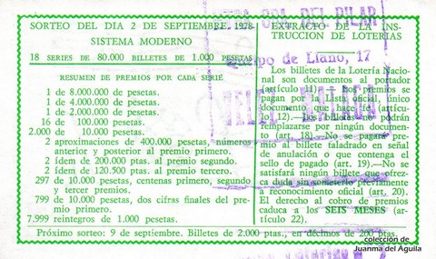 Reverso del décimo de Lotería Nacional de 1978 Sorteo 34