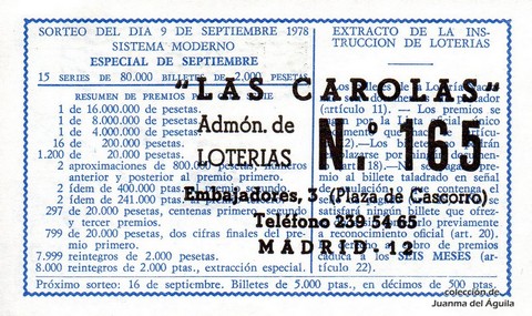Reverso del décimo de Lotería Nacional de 1978 Sorteo 35