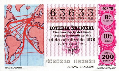 Décimo de Lotería Nacional de 1978 Sorteo 40 - RUTAS NAVEGABLES Décimo de Lotería Nacional de 1978 Sorteo 40 - RUTAS NAVEGABLES