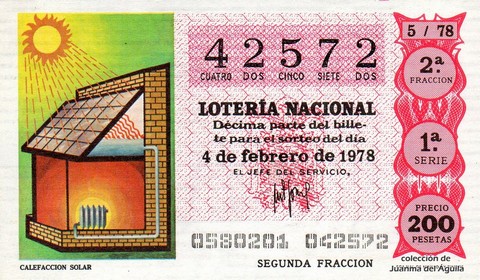 Décimo de Lotería Nacional de 1978 Sorteo 5 - CALEFACCION SOLAR Décimo de Lotería Nacional de 1978 Sorteo 5 - CALEFACCION SOLAR