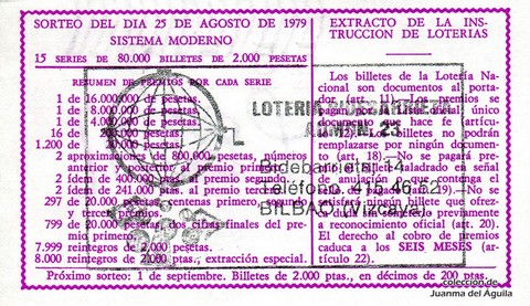 Reverso del décimo de Lotería Nacional de 1979 Sorteo 33