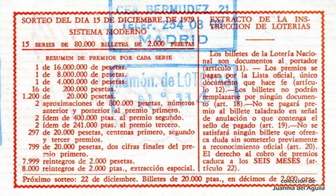 Reverso décimo de Lotería 1979 / 49
