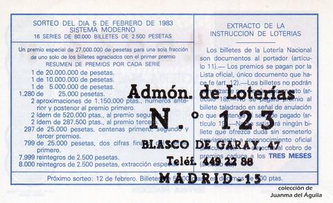 Reverso décimo de Lotería 1983 / 5