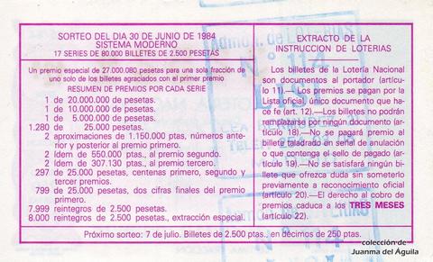 Reverso décimo de Lotería 1984 / 25