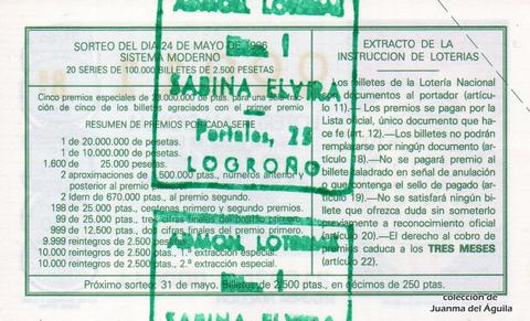 Reverso décimo de Lotería 1986 / 21