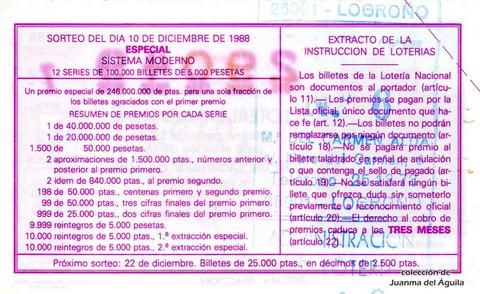 Reverso décimo de Lotería 1988 / 50