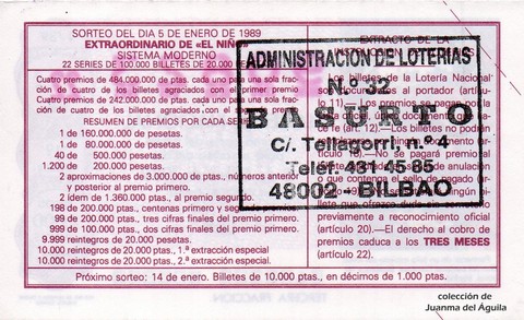 Reverso décimo de Lotería 1989 / 1