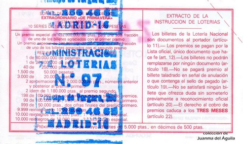 Reverso décimo de Lotería 1991 / 19