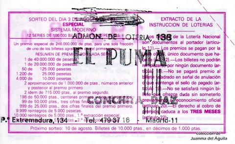 Reverso décimo de Lotería 1991 / 35