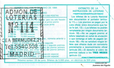 Reverso décimo de Lotería 1994 / 49