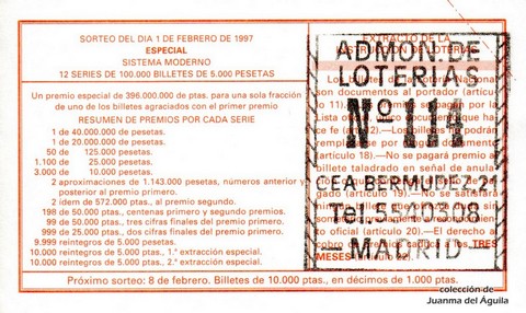 Reverso décimo de Lotería 1997 / 10