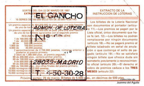 Reverso décimo de Lotería 1997 / 24
