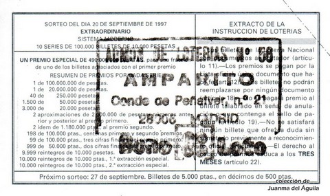 Reverso décimo de Lotería 1997 / 76